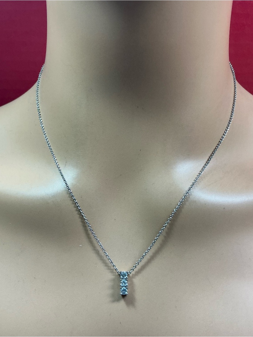 Silver SU CH CZ. Past, Present & Future Vertical Pendant Necklace. 16 or 18”
